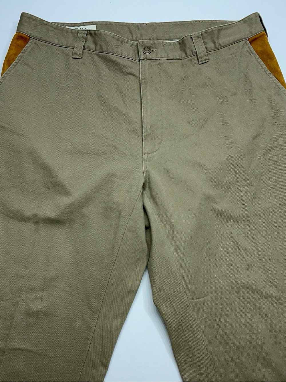 Orvis Leather Trim Field Pants Mens Size 40x30 Cotton Khaki Canvas